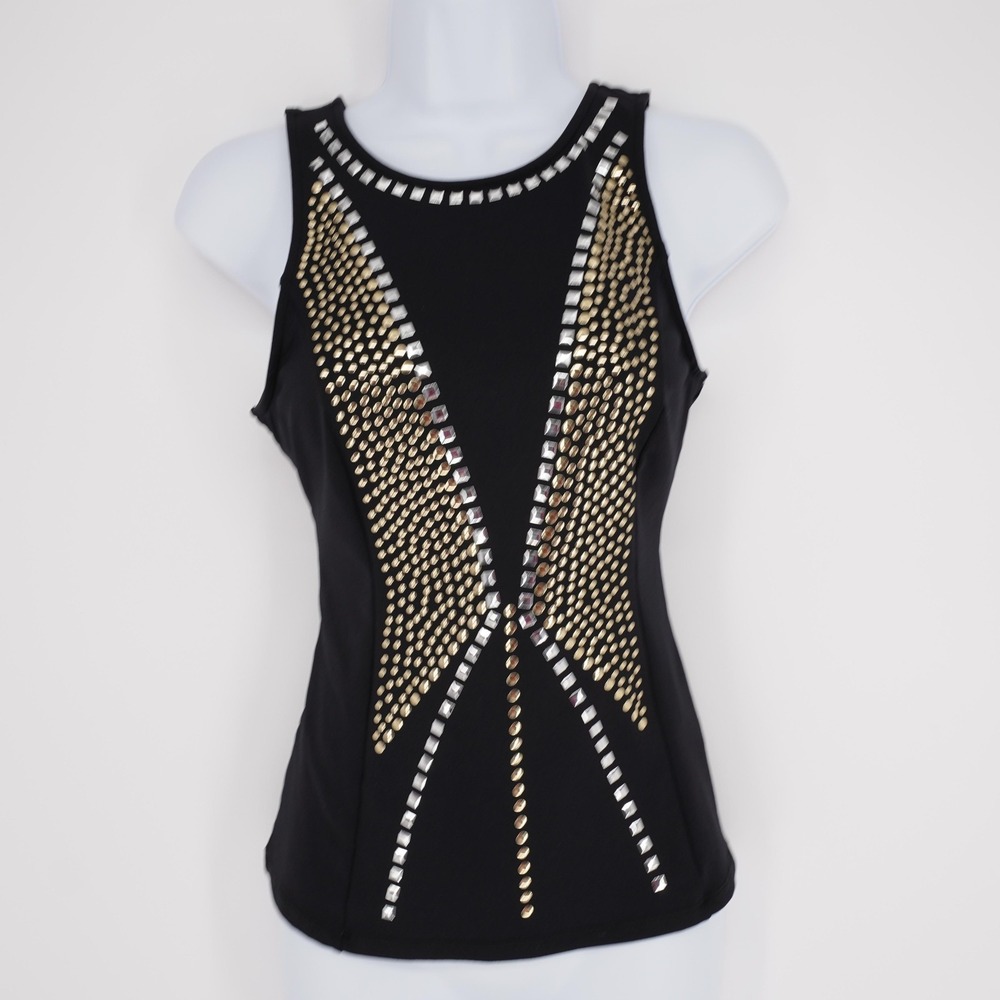 Bebe Tank Womens S Black Round Neck Studded Sleeveless Basic Jersey Stretch